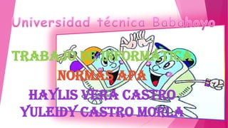Trabajo de Informática
Normas APA
Haylis Vera Castro
Yuleidy Castro Morla
 