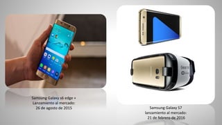 Samsung Galaxy s6 edge +
Lanzamiento al mercado:
26 de agosto de 2015 Samsung Galaxy S7
lanzamiento al mercado:
21 de febrero de 2016
 
