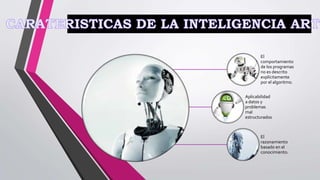 El
comportamiento
de los programas
no es descrito
explícitamente
por el algoritmo.
Aplicabilidad
a datos y
problemas
mal
estructurados
El
razonamiento
basado en el
conocimiento.
 