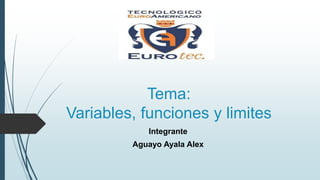 Tema:
Variables, funciones y limites
Integrante
Aguayo Ayala Alex
 
