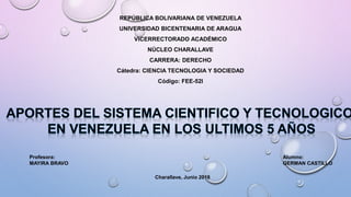 REPÚBLICA BOLIVARIANA DE VENEZUELA
UNIVERSIDAD BICENTENARIA DE ARAGUA
VICERRECTORADO ACADÉMICO
NÚCLEO CHARALLAVE
CARRERA: DERECHO
Cátedra: CIENCIA TECNOLOGIA Y SOCIEDAD
Código: FEE-52I
Profesora:
MAYIRA BRAVO
Alumno:
GERMAN CASTILLO
Charallave, Junio 2018
 