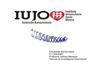 Estudiante: Barrios Ularis
C.I. 30454361
Profesora: Julmary Mendoza
Tecnoca de Investigacion Documental
 