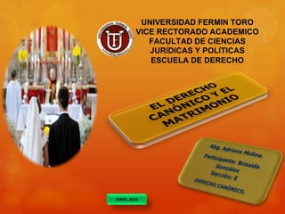UNIVERSIDAD FERMIN TORO
VICE RECTORADO ACADEMICO
FACULTAD DE CIENCIAS
JURÍDICAS Y POLÍTICAS
ESCUELA DE DERECHO
JUNIO, 2015
 