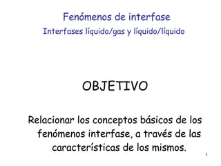   Fenómenos de interfase Interfases líquido/gas y líquido/líquido   ,[object Object],[object Object]