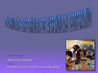 Presentado por:   María Llaca Mamani Curso:  Tecnología del Proceso Enseñanza Aprendizaje TÉCNICAS ESPECÍFICAS DE APRENDIZAJE COOPERATIVO 