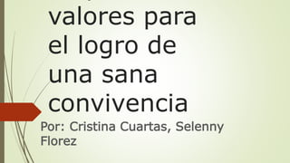 adquiriendo 
valores para 
el logro de 
una sana 
convivencia 
Por: Cristina Cuartas, Selenny 
Florez 
 