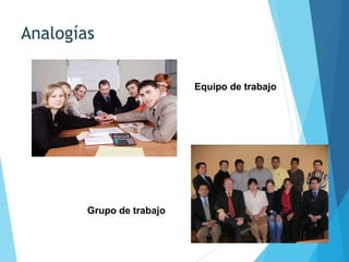 Analogías
Equipo de trabajo
Grupo de trabajo
 