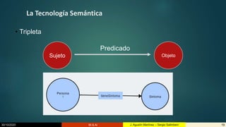 30/10/2020 BI & AI 19J. Agustín Martínez – Sergio Salimbeni
La Tecnología Semántica
• Tripleta
Predicado
Sujeto Objeto
 