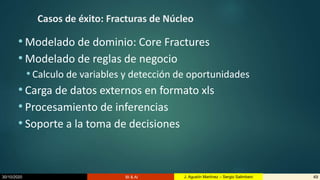 30/10/2020 BI & AI 49J. Agustín Martínez – Sergio Salimbeni
Casos de éxito: Fracturas de Núcleo
• Modelado de dominio: Core Fractures
• Modelado de reglas de negocio
•Calculo de variables y detección de oportunidades
• Carga de datos externos en formato xls
• Procesamiento de inferencias
• Soporte a la toma de decisiones
 
