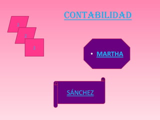 CONTABILIDAD
1

    2

        3
                  • MARTHA




            SÁNCHEZ
 