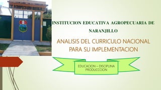 INSTITUCION EDUCATIVA AGROPECUARIA DE
NARANJILLO
ANALISIS DEL CURRICULO NACIONAL
PARA SU IMPLEMENTACION
EDUCACION – DISCIPLINA
PRODUCCCION
 