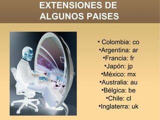 EXTENSIONES DE  ALGUNOS PAISES Colombia: co Argentina: ar Francia: fr Japón: jp México: mx Australia: au Bélgica: be Chile: cl Inglaterra: uk 