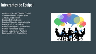Integrantes de Equipo:
Arredondo Robles Claudia Crystal
Arrieta Gonzalez Mayra Cecilia
Arroyo Analco Miriam
Barajas Estrada Daniel
Barajas Villaseñor Monica Leticia
Barragan Ortiz Laura Rocio
Barrera Dominguez Susan Edith
Barrios Hernandez Edsel
Barrios Laguna Jose Apolonio
Bejarano Rincón Gisela Maria
 