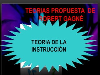 TEORIAS PROPUESTA DE
      ROBERT GAGNÉ
FUNDAMENTOS
PSICOPEDAGÓGICOS

       TEORIA
    TEORIA DE LA
   PSICOLÓGICAS
    INSTRUCCIÓN
  DEL APRENDIZAJE

                    1
 