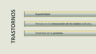 Espasticidad.
Retraso en la restauración de los tejidos dañados.
.Debilidad de la próstata.
TRASTORNOS
 