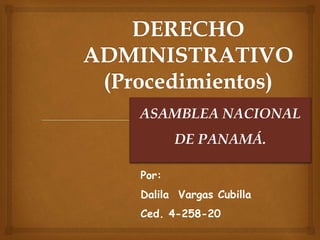 ASAMBLEA NACIONAL
DE PANAMÁ.
Por:
Dalila Vargas Cubilla
Ced. 4-258-20
 