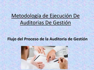 Metodología de Ejecución De
     Auditorias De Gestión

Flujo del Proceso de la Auditoria de Gestión




                                           7
 