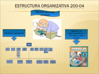 Máxima Autoridad
(entidad)
Establecer organigrama
Asignación de
responsabilidades y
funciones a cada
servidor
 