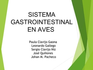 SISTEMA
GASTROINTESTINAL
EN AVES
Paula Clavijo Gaona
Leonardo Gallego
Sergio Clavijo Niz
José Quiñones
Johan M. Pacheco
 