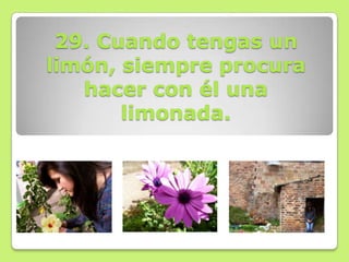 29. Cuando tengas un
limón, siempre procura
   hacer con él una
       limonada.
 