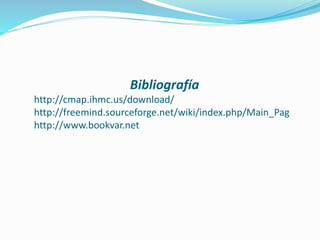 Bibliografía
http://cmap.ihmc.us/download/
http://freemind.sourceforge.net/wiki/index.php/Main_Pag
http://www.bookvar.net
 