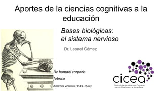 Aportes de la ciencias cognitivas a la
educación
Dr. Leonel Gómez
Bases biológicas:
el sistema nervioso
De humani corporis
fabrica
Andreas Vesalius (1514-1564)
 