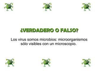 ¿VVEERRDDAADDEERROO OO FFAALLSSOO?? 
Los virus somos microbios: microorganismos 
sólo visibles con un microscopio. 
 