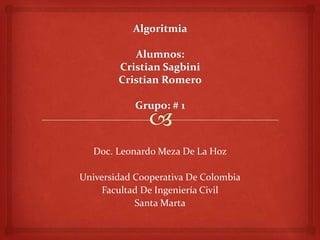 Doc. Leonardo Meza De La Hoz
Universidad Cooperativa De Colombia
Facultad De Ingeniería Civil
Santa Marta
 