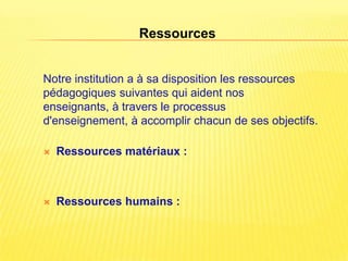 Ressources


Notre institution a à sa disposition les ressources
pédagogiques suivantes qui aident nos
enseignants, à travers le processus
d'enseignement, à accomplir chacun de ses objectifs.

   Ressources matériaux :



   Ressources humains :
 