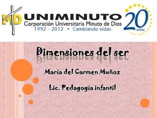 Dimensiones del ser
María del Carmen Muñoz
Lic. Pedagogía infantil
 
