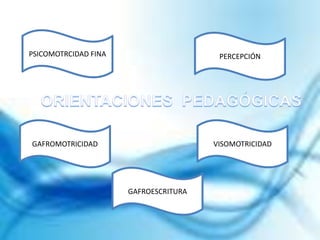 PSICOMOTRCIDAD FINA
GAFROESCRITURA
VISOMOTRICIDADGAFROMOTRICIDAD
PERCEPCIÓN
 