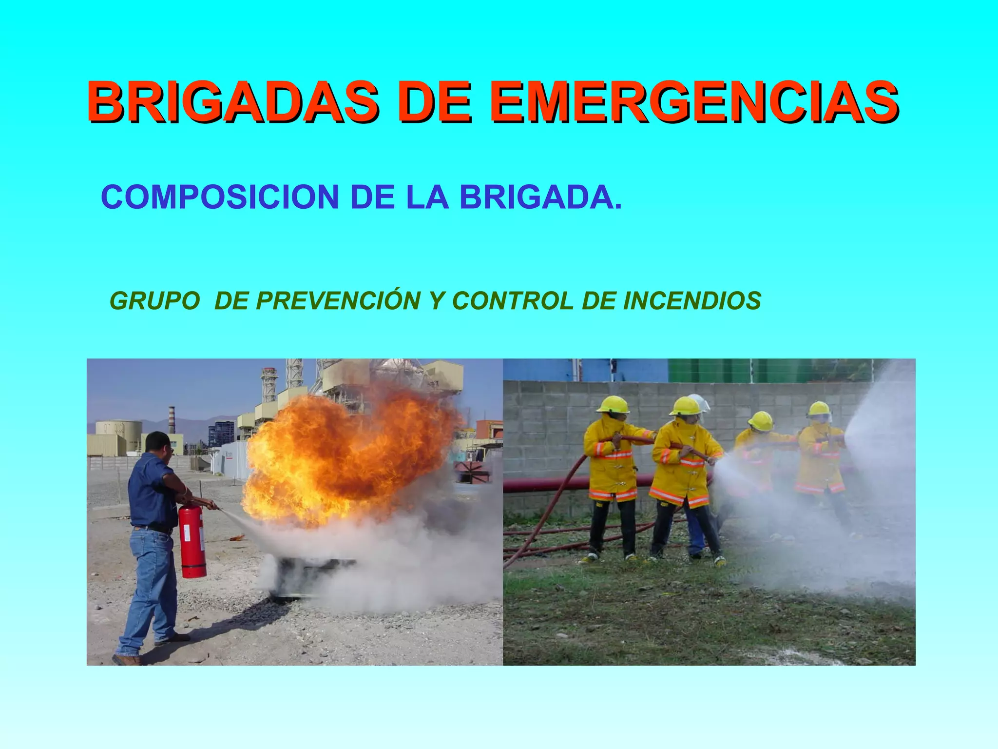 BRIGADAS DE EMERGENCIAS
COMPOSICION DE LA BRIGADA.


GRUPO DE PREVENCIÓN Y CONTROL DE INCENDIOS
 