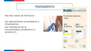 Hay dos clases de fármacos:
Los adamantanes (amantadina y
rimantadina).
Los inhibidores de la
neuraminidasa (oseltamivir y
zanamivir).
TRATAMIENTO
 