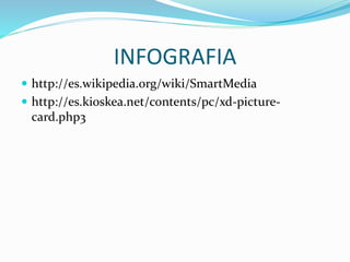INFOGRAFIA
 http://es.wikipedia.org/wiki/SmartMedia
 http://es.kioskea.net/contents/pc/xd-picture-
card.php3
 