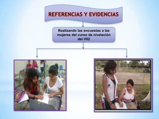 Realizando las encuestas a las
mujeres del curso de nivelación
del V02

 