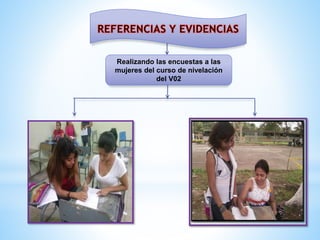 Realizando las encuestas a las
mujeres del curso de nivelación
del V02

 