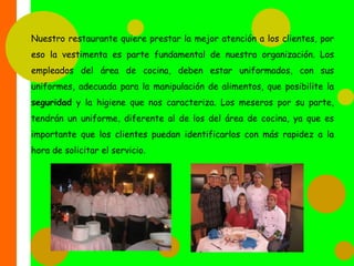 NUESTROS EMPLEADOSSaborCaribe, cuentacon un personal de trabajo idóneo y eficiente en el servicio que ofrece, transmitiendo confianza y seguridad en su trabajo. La organización cuenta con un equilibrio entre hombres y mujeres, de esta forma no hay una discriminación de género, sino que se le da la oportunidad de trabajo por sus capacidades en el área que vayan a desempeñar. Gracias al apoyo que la organización le ofrece, en cuanto a la libertad de expresar opiniones y propuestas, el personal de Sabor Caribe refleja un amplio sentido de pertenencia hacia la organización, pensando no solo en el interés personal, sino colectivo.