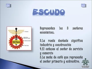 Representan los 3 sectores económicos:  La rueda dentada significa industria y construcción  El catuseo al sector de servicio y comercio  La mata de café que representa el sector primario y extractivo. 