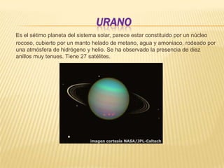 MARTE      Es el cuarto planeta del sistema solar, se cree que posee un núcleo rico en hierro, y un manto cubierto por una delgada corteza rocosa. En su relieve se distinguen gigantescos volcanes, altas montañas, valles profundos y extensas planicies. Se le conoce como el PLANETA ROJO. Tiene 2 satélites: Deimos y Fobos