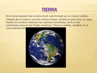 Planetas interiores (también llamados terrestres o telúricos): Mercurio, Venus, Tierra y Marte.