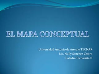 EL MAPA CONCEPTUAL Universidad Antonio de Arévalo TECNAR Lic. Nully Sánchez Castro Cátedra Tecnarista II 