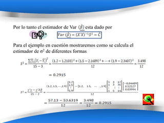 Por lo tanto el estimador de Var    esta dado por


Para el ejemplo en cuestión mostraremos como se calcula el
estimador de σ2 de diferentes formas




                        Powerpoint Templates
 