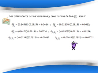 Los estimadores de las varianzas y covarianzas de los   serán:




                       Powerpoint Templates
 