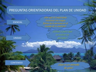Rasgos físicos de la persona: Cambio de imagen, personalidad, tipo de rostro, forma ósea de la cabeza.CONOCIMIENTOSBASES DE UNIDADCAPACIDADESRealiza peinados de gala ACTITUDESResponsabilidad y creatividad.