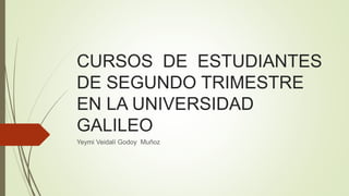 CURSOS DE ESTUDIANTES
DE SEGUNDO TRIMESTRE
EN LA UNIVERSIDAD
GALILEO
Yeymi Veidalí Godoy Muñoz
 