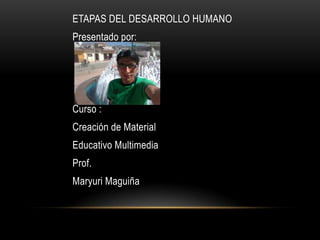 ETAPAS DEL DESARROLLO HUMANO
Presentado por:




Curso :
Creación de Material
Educativo Multimedia
Prof.
Maryuri Maguiña
 