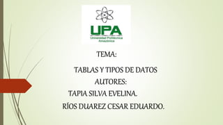 TEMA:
TABLAS Y TIPOS DE DATOS
AUTORES:
TAPIA SILVA EVELINA.
RÍOS DUAREZ CESAR EDUARDO.
 