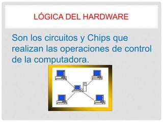 LÓGICA DEL HARDWARE
Son los circuitos y Chips que
realizan las operaciones de control
de la computadora.
 