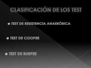 CLASIFICACIÓN DE LOS TESTTEST DE RESISTENCIA ANAERÓBICATEST DE COOPERTEST DE BURPEE