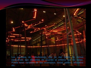Los procesos de comunicación que se dan dentro de nichos específicos, son diferentes de acuerdo al entorno que los rodee. Puede tener variables de tipo económico, social, político, educativo etc.